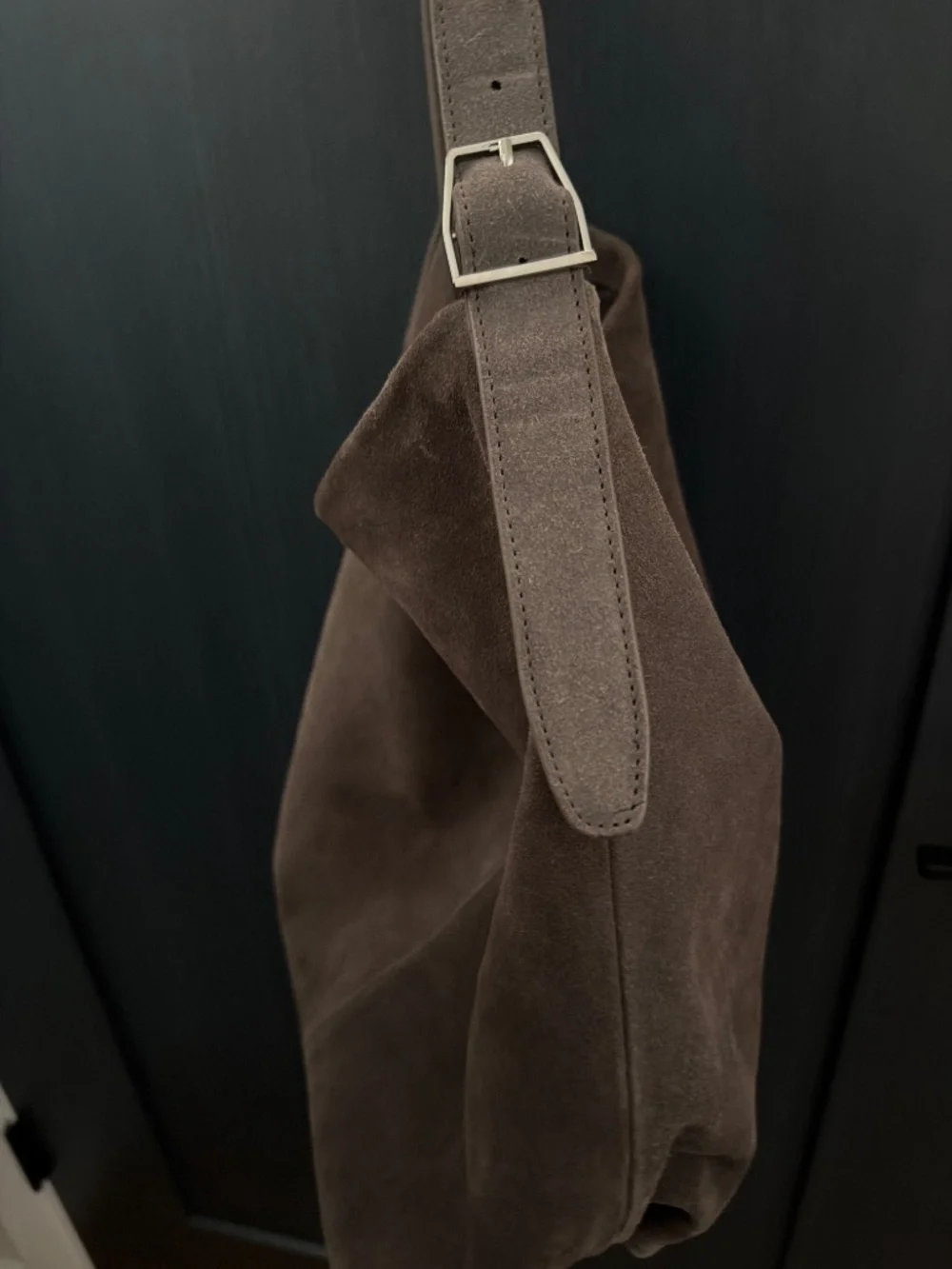 Grey suede bucket purse
